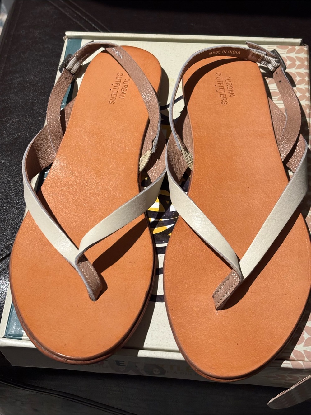 Urban Outfitters Tan Footbed with tan Strap Leather Slingback Sandals